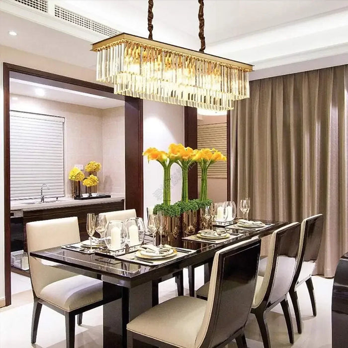 Chandeliers,Rectangular Crystal Chandelier for Kitchen,E14 Modern Rectangular Dulight,Hanging Light for Living Room Dining