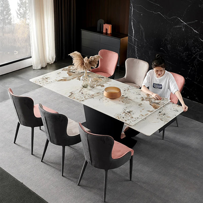 Glossy Rock Board Kitchen Table Modern Minimalist Light Luxury Extended Folding Table A Manger Chair Livingroom Furniture Set