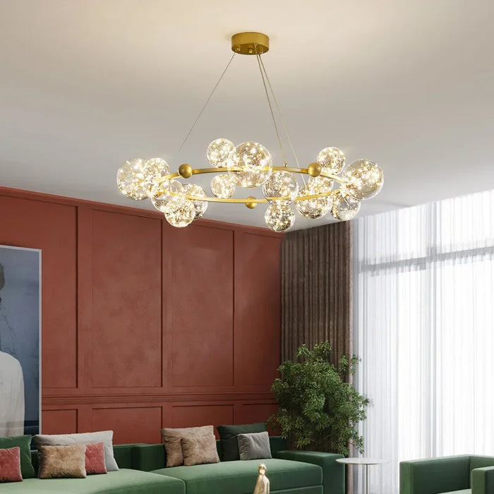 Nordic Led Glass Ball Chandelier with Remote Control Long Ring Golden Living Dining Room Pendant Home Decoration Indoor Lighting