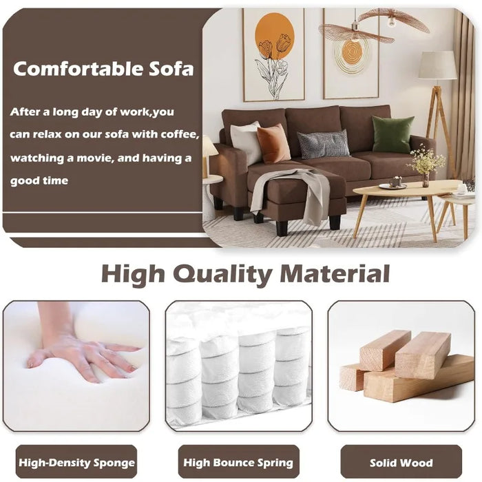 YESHOMY Convertible Sectional 3 L-Shaped Couch Soft Seat with Modern Linen Fabric, Small Space Sofas for Living Room