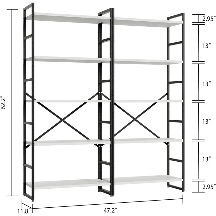 Classically Tall Bookcase Shelf 2 Pieces 5 Tiers Bookshelf Industrial Book Rack Librero Storage Furniture Living Room Home