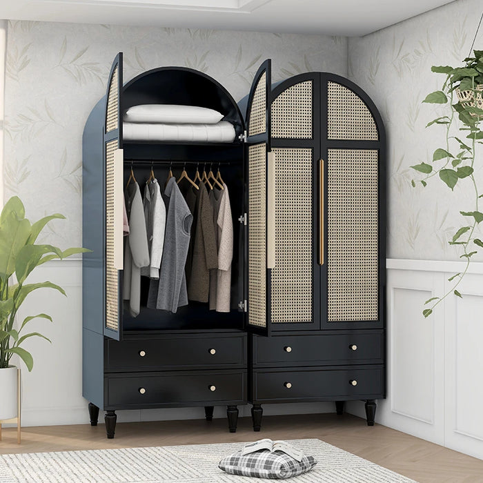 Solid wood two-door wardrobe cloakroom large-capacity storage wardrobe with opposite doors and high cabinets agains