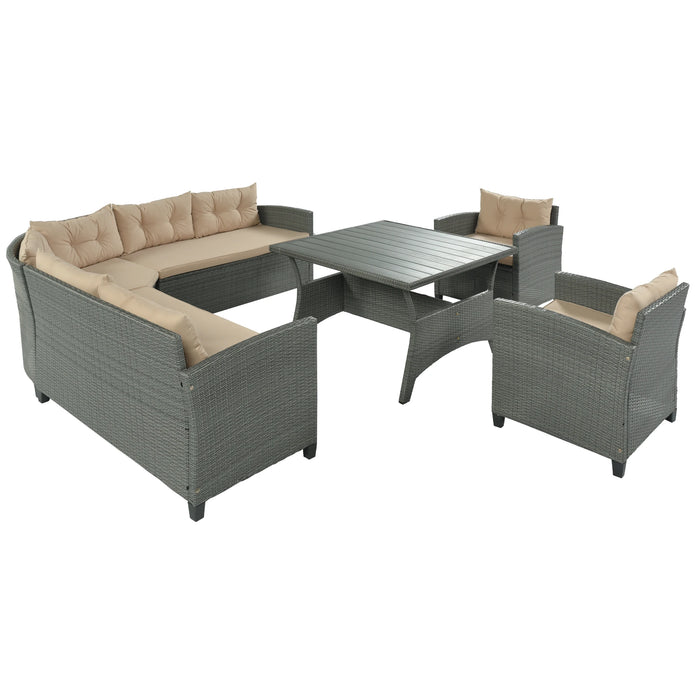 6-Piece Outdoor Wicker Sofa Set, Patio Rattan Dinning Set, Outdoor FurnitureSet ,Sectional Sofa For Garden, Yard, Deck