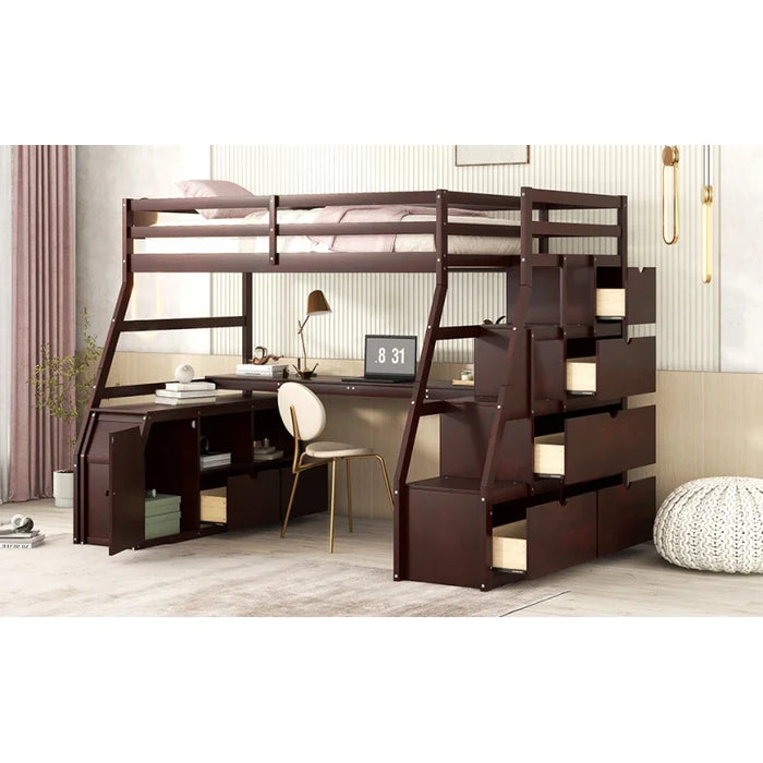 Twin Size Loft Bed with with 7 Drawers 2 Shelves and Desk Easy to assemble for indoor bedroom furniture