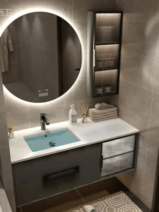 Modern Simple Slate Integrated Basin Hang Bathroom Vanity Cabinet with Sink Combination Light Luxury Hand Wash Smart Toilet