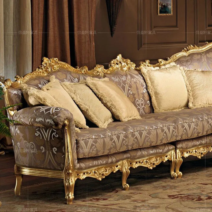 Villa high-grade L-shaped corner sofa European luxury solid wood carved sofa French classical light luxury cloth sofa