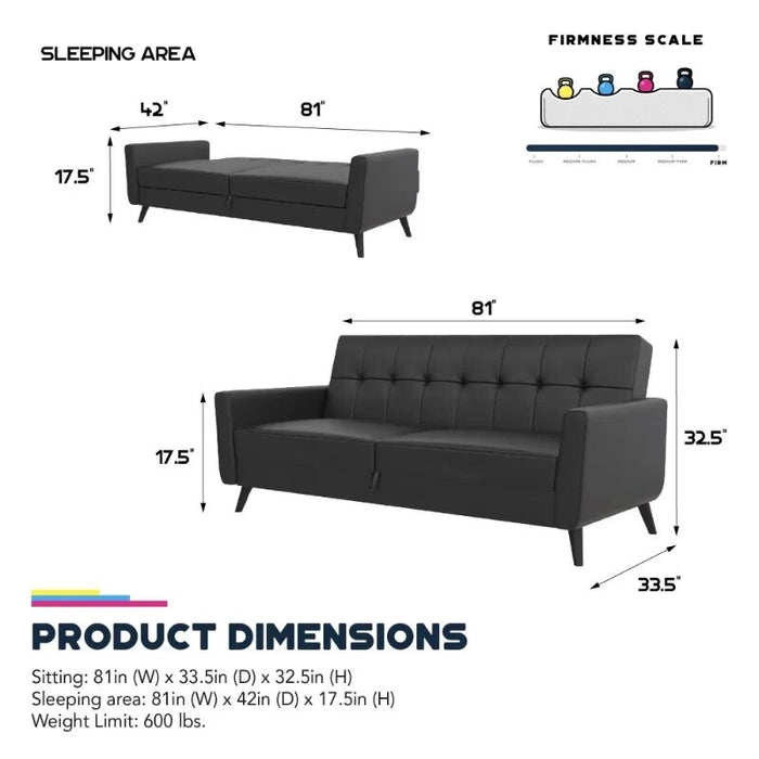 Living Room Sofa Futon with Storage, Olive Green Linen