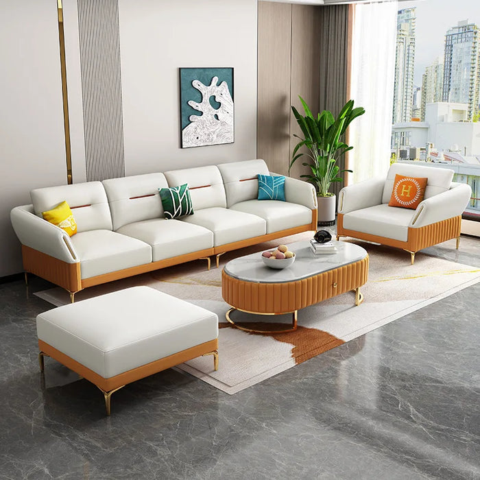 Italian Style Luxury Leather Combination Soft Sofa, Living Room, Office, Straight Row L Type Reception Modern Combination
