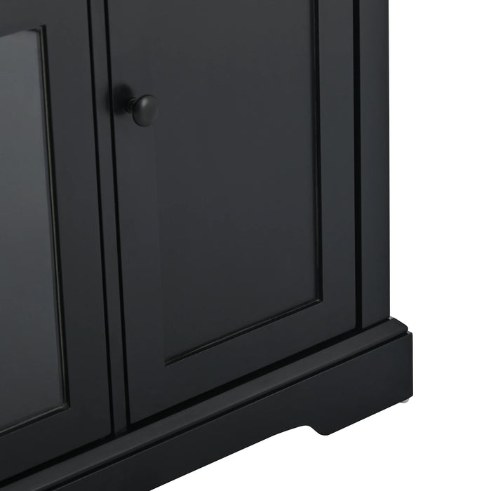 U-Can TV Stand for TV up to 65in with 2 Tempered Glass Doors Adjustable Panels Open Style Cabinet, Black