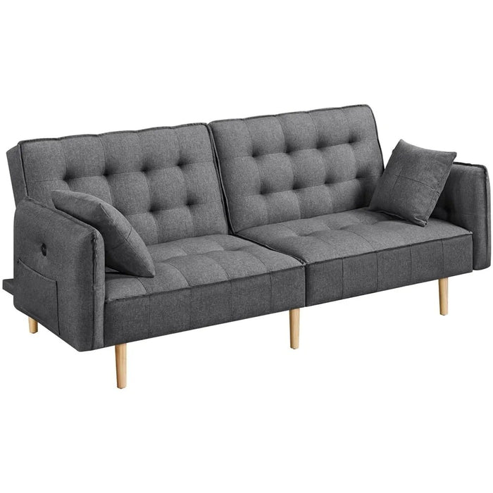 Alden Design Memory Foam Convertible Futon Sofa Bed with USB, Gray Living Room Furniture,  Couch, Sofa Bed