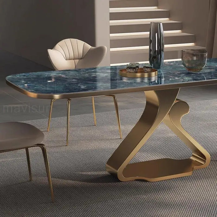 Luxury Dining Table With Beautiful Textured Glossy Desktop High-End Furniture For Kitchen Creative Rectangle Table And Chairs