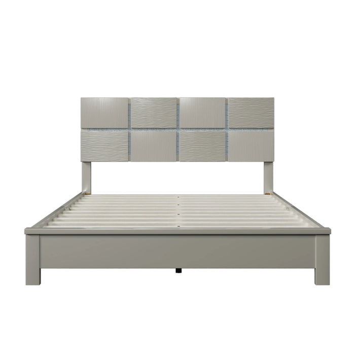 Champagne Silver Platform Bed Solid Rubber Wood Frame and Legs, Queen Size