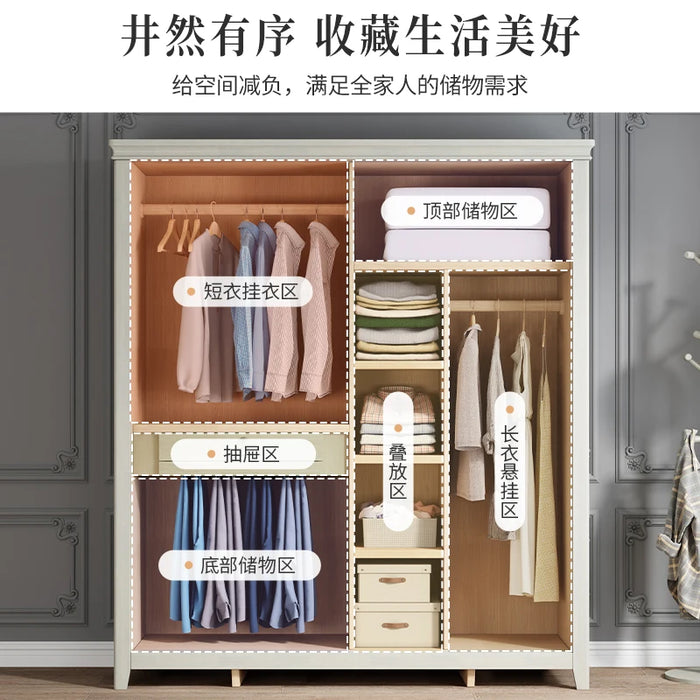 Lightweight and luxurious solid wood wardrobe with sliding doors for current household bedrooms, two door coat cabinets, storage