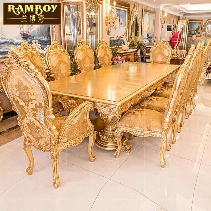 European luxury dining table and dining chair combination of French solid wood carved palace rectangular dining table