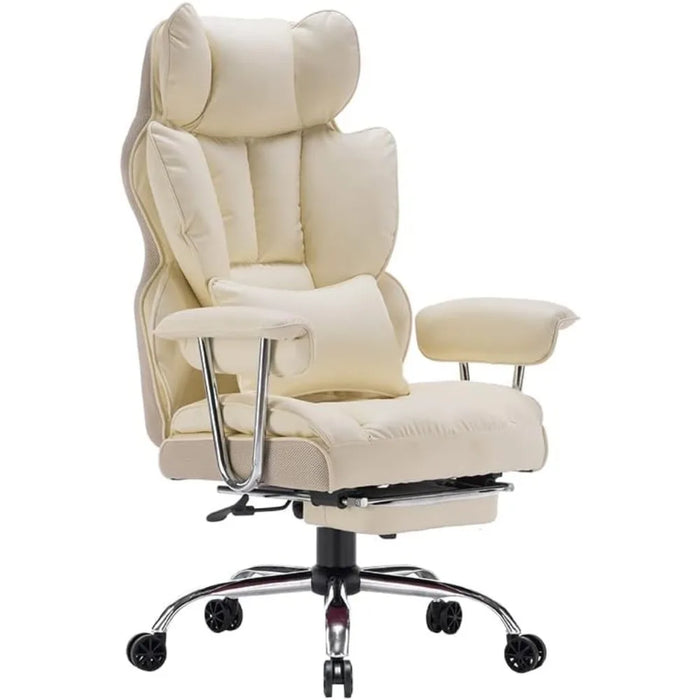 Big High Back PU Leather Executive Office Chair With Leg Rest Computer Gaming Chair on Wheels Lumbar Support and Swivel Armchair
