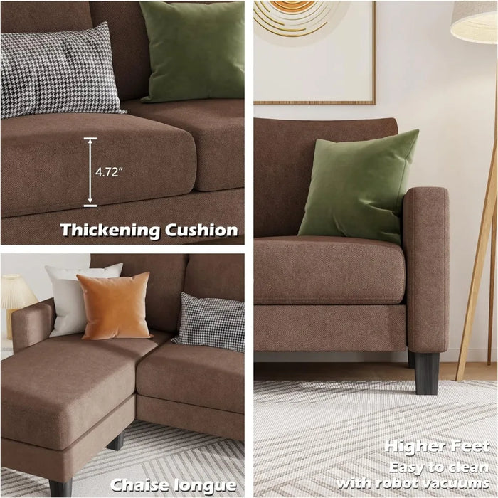 Convertible Sectional 3 L-Shaped Couch Soft Seat with Modern Linen Fabric,Small Space Sofas for Living Room,Apartment and Office