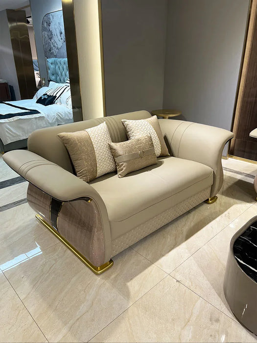 Italian light luxury high-end luxury villa leather sofa modern large living room sofa new