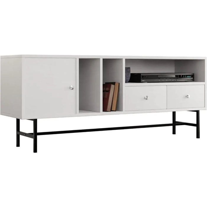 Mid-Century Modern Rectangular TV Stand With Enclosed Storage and Powder-coated Iron Legs Tv Stand Living Room Furniture Cabinet