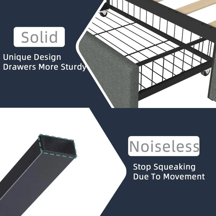 Queen-size Bed Platform with 4 Storage Drawers, Adjustable Leather Headboard, No Need for A Box Spring