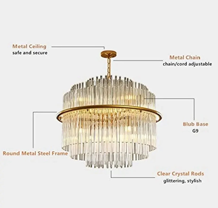 Modern Crystal Chandelier Dining Room Light Fixtures Romantic Gold Pendant Chandelier Lighting with Tiered Design