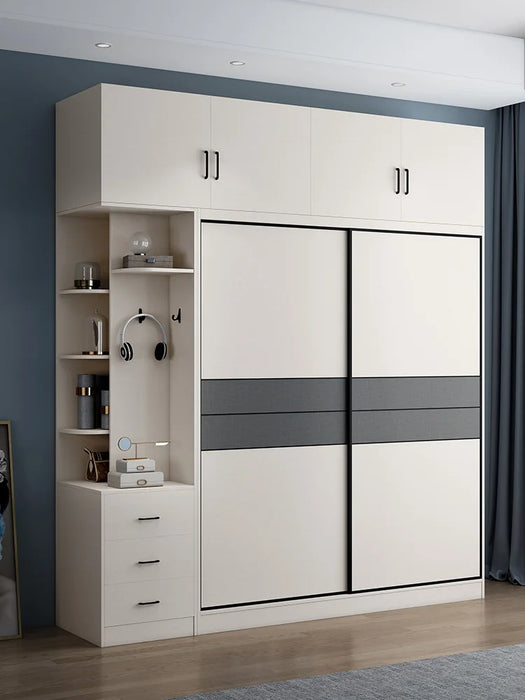 Solid wood sliding door wardrobe modern simple sliding door wardrobe storage sliding door combination Nordic bedroom cabinet