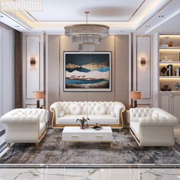 Luxury Chesterfield Sofa for Home Office Hotel Living Room Furniture Modern Genuine Hot Sale  Leather Sofa Set