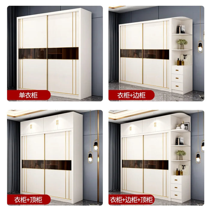 Solid wood laminate economical wardrobe sliding door bedroom household modern simple wardrobe rental room large cabinet