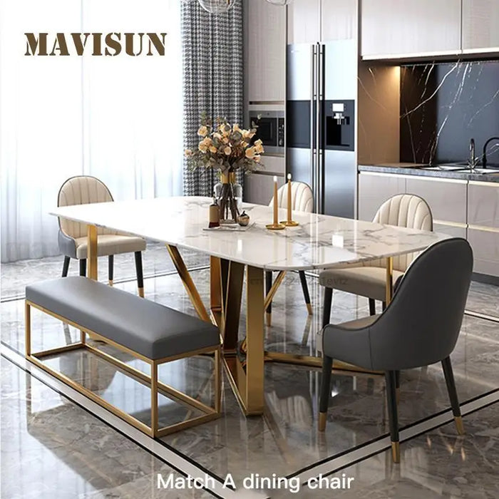 Northern Europe Natural Marble Dining Table set 6 Modern Chairs Small Apartment Creative Stainless Steel Light Luxury Furniture