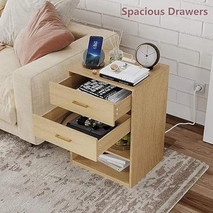 Irontar Nightstands Set of 2, Nightstand with Charging Station, Bedside Table with Removable Shelf, Side Table with Open Storage