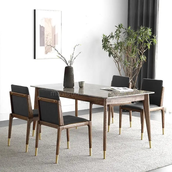 Nordic Natural Marble Solid Wood Dining Table Rectangular Modern Minimalist Household Custom Dining Table And Chair Combination