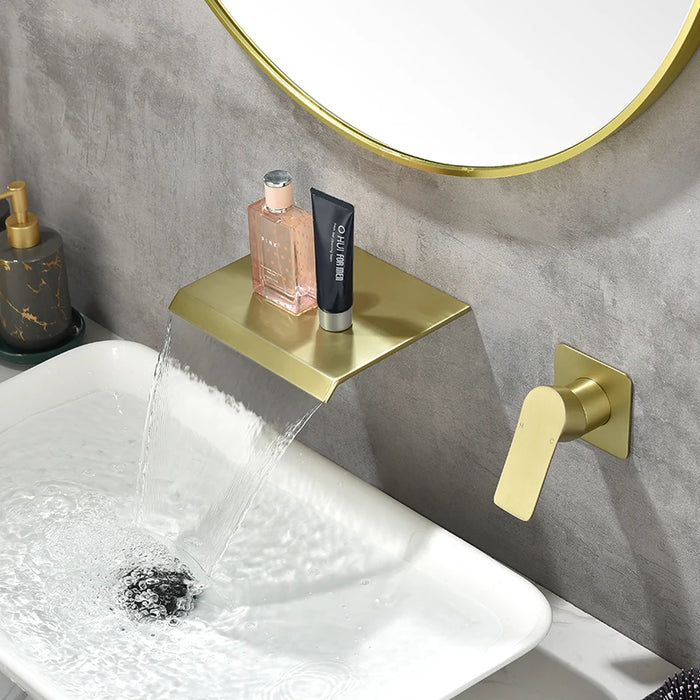 Wall Mount Tub Filler Waterfall Bathtub Faucet High Flow Bath Filler Faucet Bathroom Faucets with Rough-in