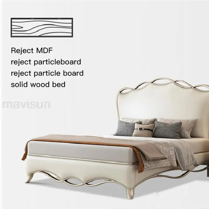 Luxury Style Bedroom Frame Set Solid Wood High Elastic Sponge Leather Bedside Table Large Storage Comfortable Double Bed Supplie