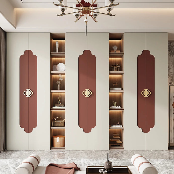 New Chinese solid wood wardrobe home bedroom flat open six closet modern whole house custom a door to the top cloakroom