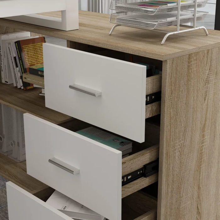 Homsee Home Office Computer Desk Corner Desk with 3 Drawers and 2 Shelves, 55 Inch Large L-Shaped Study Writing Table