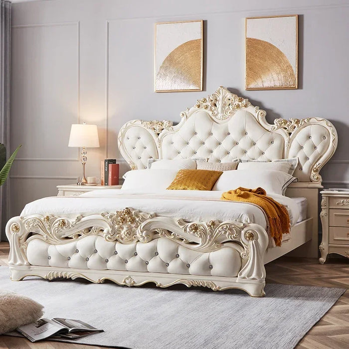 Queen Nordic Luxury Bed Under Storage King Modern Bedroom Bed Wood Genuine Leather Letto Matrimoniale Multifunzione Furniture