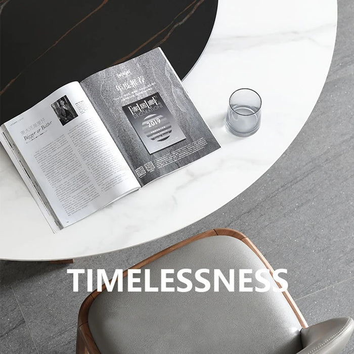 Northern Europe Solid Wood Legs Marble Top Table With Rotating Turntable Modern Simple Round Dining Table And Chair Combination
