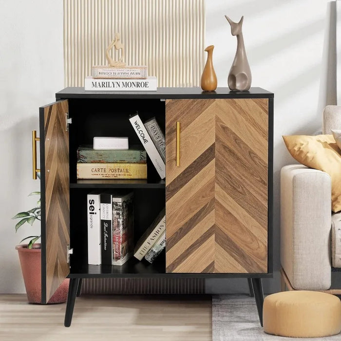 Modern Sideboard Buffet Cabinet with Storage, Black Credenza Accent Cabinet with Adjustable Shelves for Living Room, Office