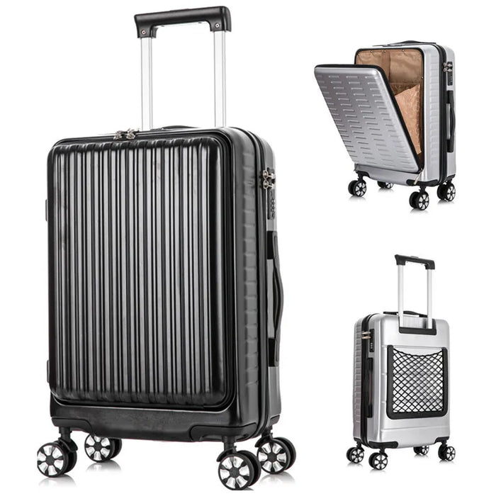 NEW fashion travel suitcase with wheels 20'' carry on luggage small bag rolling luggage front open trolley case travel bag 10 kg