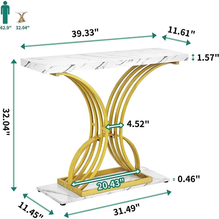40 Inch Narrow Entryway Table Gold Console Table Hallway Faux Marble White Bedside Tables Side Living Room Sofa Furniture Home
