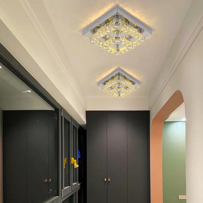 Modern Chandelier Ceiling Lamp K9 Crystal Led Square Pendant Light Luminaire Bedroom Living Room Home Decor Balcony Fixture
