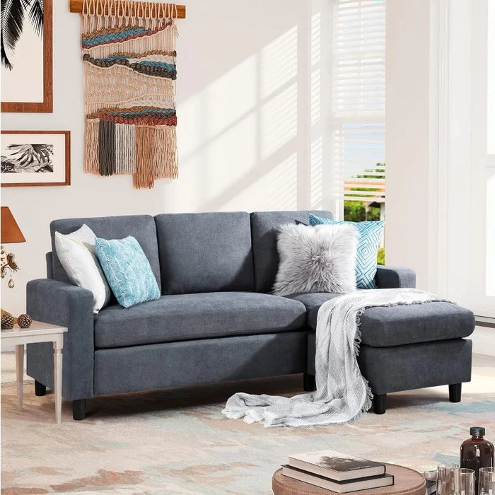 Shintenchi Convertible Sectional Sofa , Modern Linen Fabric L-Shaped Couch 3-Seat Sofa Sectional with Reversible Chaise