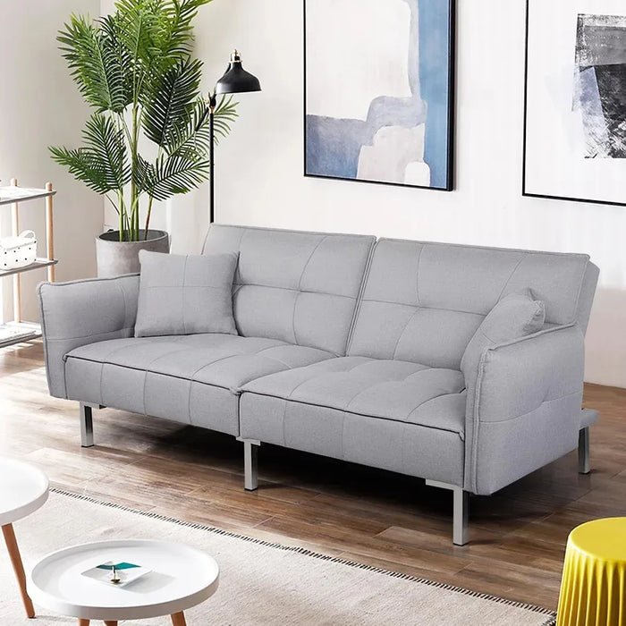 Alden Design Fabric Covered Futon Sofa Bed with Adjustable Backrest, Gray  living room furniture living room sofa furniture sofa