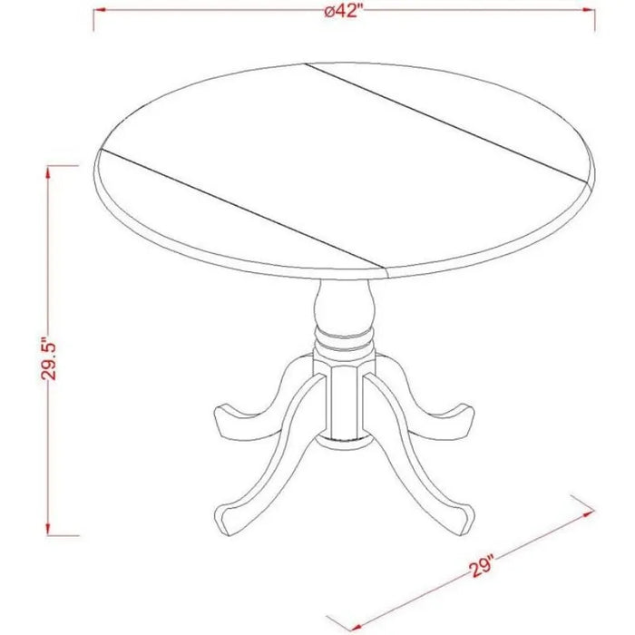 5 Piece Room Furniture Set Includes a Round Dining Table with Dropleaf and 4 Dark Coffee Linen Fabric  42x42 Inch