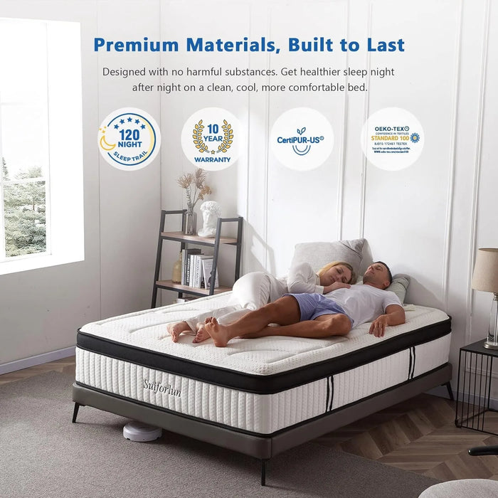 King Mattress, 14 In Hybrid Gel Memory Foam & Innerspring Mattress, w/ 7 Premium Layers, Pressure Relief, 80”x76”x14