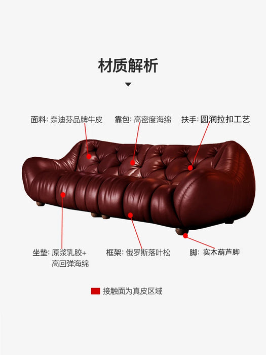 Antique leather sofa French retro light luxury living room American head layer cowhide black straight  sofa