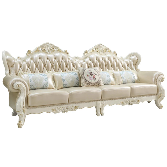 European sofa 123 combination three-person four-person inline leather solid wood sofa luxury villa living room furniture