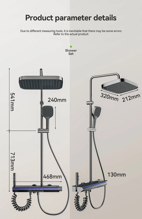 Space Aluminum Digital Display Thermostatic Shower Faucet Set , Piano Button With Ambient Light Bathroom Faucets Shower Head