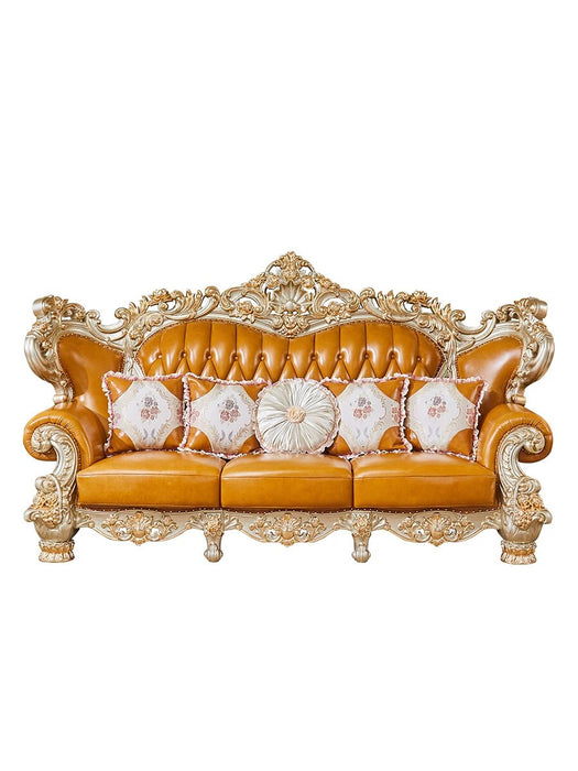 European style all solid wood sofa leather luxury top layer cowhide large living room set
