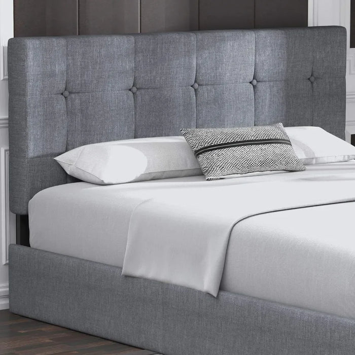 Upholstered Queen Size Platform Bed Frame with 4 Storage Drawers and Headboard Mattress Foundation, Light Grey