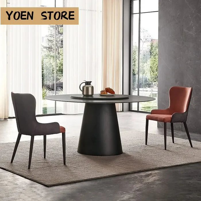 Modern Round Kitchen Table With Turntable Indoor Home Furniture Nordic Simple Small Apartment Black Dining Table Set